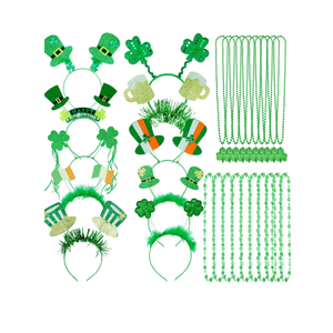30PCS St Patricks Day Accessories Beads Necklace Green Shamrock Pom Hat Headbands, St. Patrick's Day Accessories Party Favors Set for Festivals Event Parades Irish Green Supplies Men Women