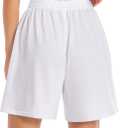 Women's Lounge Athletic Shorts with Pockets, 6.1" Sweat Shorts Women, Summer Casual Elastic Walking Running Shorts (White, L)