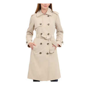 London Fog Women's Double-Breasted 3/4 Length Belted Trench Coat, Stone, L