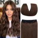 Invisible Wire Halo Hair Extensions - Real Human Hair, 14 Inch Medium Brown, Adjustable Fish Line, Hidden Wire, 75g, #04