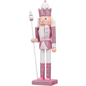 PRETYZOOM Pink Wooden Nutcracker Doll - 12 Inch Christmas Decoration Soldier with Base for Holiday Decor, Tabletop Display