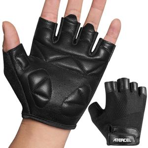 ATERCEL Premium Leather Workout Gloves for Men and Women, Suitable for Weightlifting, Gym, Cycling (Black, Small)