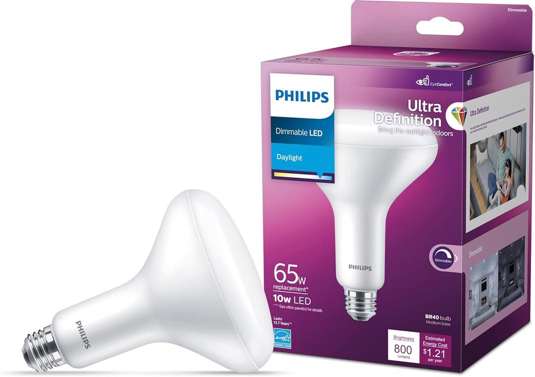 BR40 Ultra Definition Frosted Dimmable LED Light Bulbs - Flicker Free 65w Light Bulbs with EyeComfort Technology - Daylight 5000K Lightbulb - 800 Lumen - E26 Base - 1 Pack
