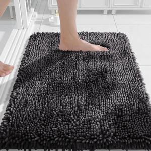Yimobra Chenille Bathroom Rugs Non Slip, Extra Thick Soft Absorbent Bath Rug, Machine Washable Quick Dry Bath Mat for Bathroom Floor, Tub and Shower, Home Decor Accessories, 24x17, Dark Grey