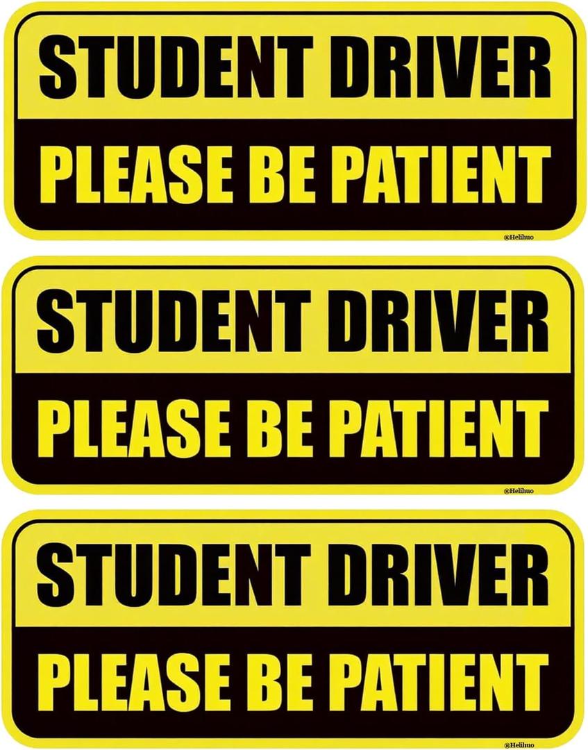 3PCS Student Driver Magnet for Car, Reusable Magnetic Bumper Sticker Set, Driver Safety Attention Sign, Colorful, Reflective, Metal Surface,10 x 3.5 in (Yellow/Black)