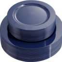 FLOWERCAT 100PCS Blue Plastic Plates - Heavy Duty Blue Disposable Plates for Memorial/Birthday Party/Graducation - Include 50PCS 10.25inch Dinner and 50PCS 7.5inch Dessert/Salad Plates for 50 Guests