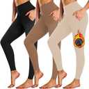 NEW YOUNG 3 Pack Fleece Lined Leggings with Pockets for Women,High Waisted Thermal Warm Winter Yoga Pants L-XL