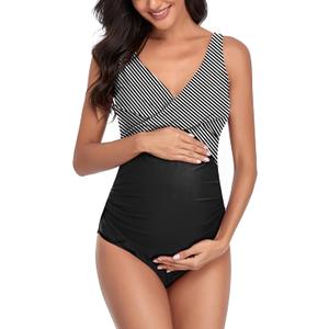 SUMMERSUNSHINE Maternity One Piece Swimwear Front Cross Pregnancy Swimsuit Bathing Suit Maternity Bikini (Large, Black Stripes) SUMMERSUNSHINE Maternity One Piece Swimwear Front Cross Pregnancy Swimsuit Bathing Suit Maternity Bikini (Large, Black Stripes)