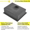 SHACO 25x18 Inch Black Drop In Kitchen Sink, 25 Inch Gunmetal Black Bar RV Laundry Utility Outdoor Stainless Steel 16 Gauge Single Bowl Deep Small Kitchen Sink