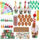 LiYiQ 158 Pcs Football Party Favors Football Party Supplies with Cup Straw Stress Ball Keychain Sticker Slaps Bracelets Whistle Thank You Tags for Football Birthday Decorations