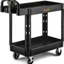 ELAFROS Utility Cart with Ergonomic Handle and Built-in Tool Compartments - 37.5" x 17" Work Cart W/Deep Shelves Safely Holds up to 550 lbs - 2 Tier Rolling Cart, Black