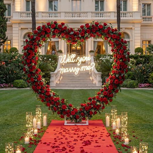 Breling Will You Marry Me Neon Light, 7.87ft Large Metal Heart Arch Stand