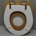 Mayfair Bennett Toilet Seat with Brushed Gold Hinges, Slow Close Wood Seat, Secure Metal Hinges, Easy Install, Made in USA, Round, White