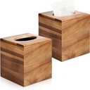 2 Pack Wooden Tissue Box Cover Bulk Square - Acacia Wood Tissue Box Holder for Tabletop Stands Bathroom Office- Decorative Facial Wood Tissue Box Cover for Modern Farmhouse Decor (Brown)