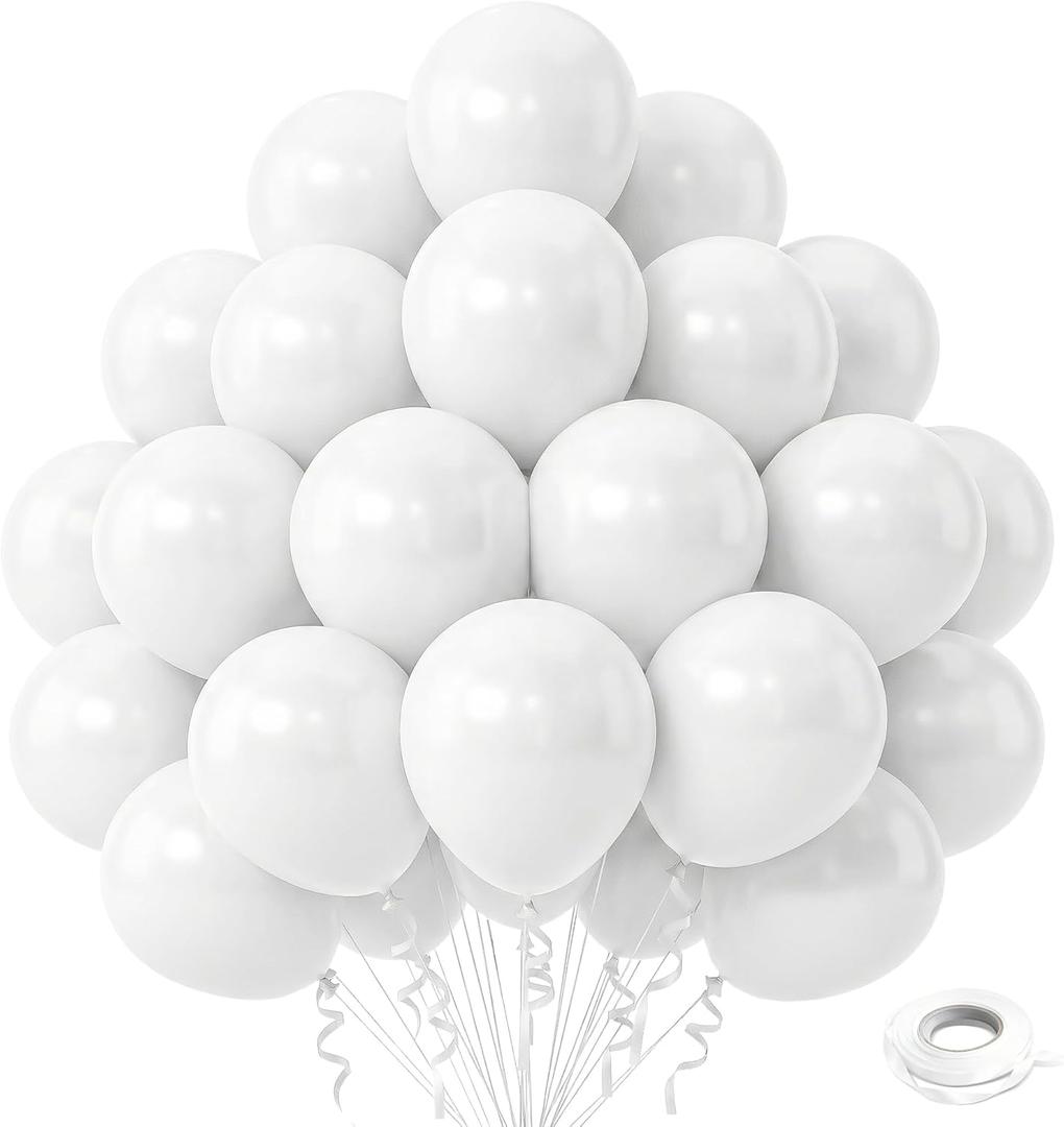 White Balloons, 50 PCS 12 inch Latex Party Balloons, Matte White Balloon for Birthday, Baby Shower, Anniversary, Graduation, Wedding Decorations - White