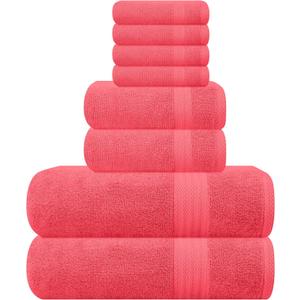 GLAMBURG Ultra Soft 8-Piece Towel Set - 100% Pure Ringspun Cotton, Contains 2 Oversized Bath Towels 27x54, 2 Hand Towels 16x28, 4 Wash Cloths 13x13 - Ideal for Everyday use, Hotel & Spa - Coral Orange