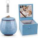 Mini Pet Urn, Small Pet Memorial Urn Handmade Ceramic Pet Urn Suitable for Home or Office Urn with Delicate Box - Blue (Blue)