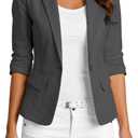 Mina Self 2026 Women's Summer 3/4 Sleeve Linen Blazer - Lightweight Breathable Fully-Lined Slim Office Jacket with Pockets, M