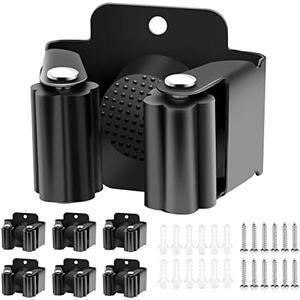 Verdenu 6 Pack Broom Holder, Stainless Steel Command Broom Holder with Screws, Garden Tool Rack for Kitchen, Home, Bathroom, Garage Storage, Black