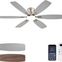 Ceiling Fans with Lights, 52 Inch Low Profile Ceiling Fan with Light and Remote Control, Flush Mount, Reversible, 3CCT, Dimmable, Quiet, Nickel Ceiling Fan for Bedroom Indoor/Outdoor Use