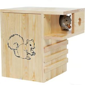 Wooden Squirrel House Outdoor, 12.6" W Large Nesting Box with External Platform for Squirrels and Chipmunks