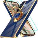 Gritup for Samsung S26 Case | 2Pcs Screen Protector | 360 Rotation Ring Holder Magnetic Kickstand, Plating Gold Edge Soft TPU Shockproof Protective Cover for Galaxy S26, Blue