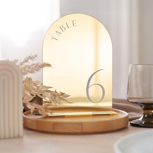 Amazon.com | ZICOTO Beautiful Gold Wedding Table Numbers with Stands - Elegant Double Sided 5x7 inch Acrylic Signs Numbered 1-15 - The Perfect Decor for Your Wedding Reception Or Events: Serveware Accessories