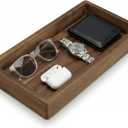 Demigo Acacia Wood Valet Tray & Catchall - Dark Color 12.2" x 6" Organizer for Nightstand, Entryway, Dresser - Holds Keys, Wallet, Phone, Jewelry (Dark Brown)
