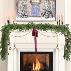 Christmas Decorations - 2pcs Christmas Garlands - 12ft(2 * 6ft) Norfolk Pine Garland Artificial Greenery Xmas Holiday Decor for Indoor Home Fireplace Mantle Table Stairs Railing Porch Door Farmhouse