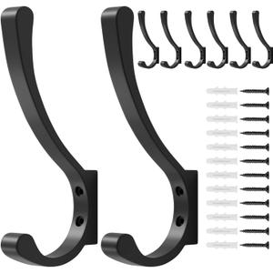 saffruff 8-Pack Wall Mount Coat Hooks, Heavy Duty Metal Hooks for Hanging Clothes, Backpack, Bag,Towel & Jacket, Strong 30 lbs Hold Closet Hanger, Black