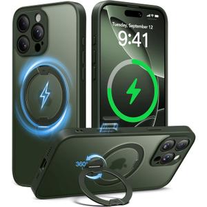 Magnetic for iPhone 16 Pro Case,[Unbreakable & Magnetic Stand] [Military-Grade Protection] [Phone Case Compatible with MagSafe] Slim Translucent Matte Shockproof Phone Cover, Deep Green