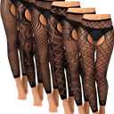 Newcotte 6 Pair Fishnet Stockings for Women Black Footless Thigh High Stockings Plus Size Lace Mesh Thigh High Tights (Elegant Black)