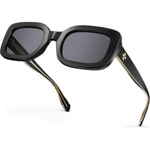 VISOONE Chunky Rectangle Sunglasses Women Men 90s Vintage Retro Accessories UV400 Protection Narrow Square Shades Harmony (Black)
