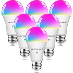 Lightinginside Smart Light Bulbs 100W Equiv., 1350LM 11W Smart Bulb Works with Alexa/Google Home/SmartLife, A19 E26 RGBCW Color Changing, No Hub Required, 2.4G WiFi Bluetooth Bulb, ETL Listed, 6PCS