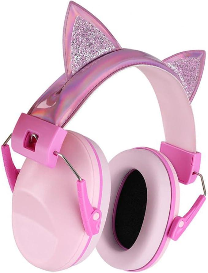 MERIGLARE Noise Reduction Earmuff for Kids Soundproof Ear Muffs Cushioned Portable Adjustable Ear Protector Earmuffs for Sleep Airplane (Pink)