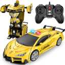 Remote Control Car, One-Button Transform Toys Car, 2.4GHz RC Cars 1:18 Scale, 360 Degree Rotation Police Car Toy Transforming into Robot Toy for Boys Girl Kids 4-7 8-12 6-8, Birthday (Yellow)