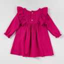 Girl's Summer Casual Dress, Light Ruffled Hem Princess Dress, Long Sleeve Knee-Length Dress,Loose-Fit Fall Dress (Pink) 80