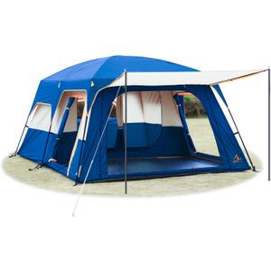 KTT Extra Large Tent 12 Person(B),Family Cabin Tents,2 Rooms,3 Doors and 3 Windows with Mesh,Straight Wall,Waterproof,Double Layer,Big Tent for Outdoor,Picnic,Camping,Family Gathering