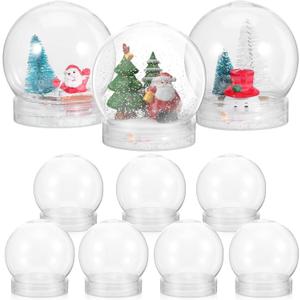 10Pcs DIY Snow Globe, 3 Inch Plastic Snow Globe Kit Clear Water Globe Clear Fillable Jar with Screw Off Cap DIY Crafts Landscape Globe Christmas abletop Decorations