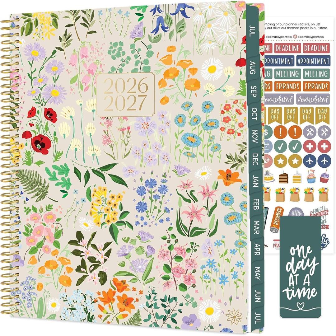 bloom daily planners 2026-2027 Planner (8.5 x 11") 13 Month Academic Year Organizer (July 2026 - July 2027) - Weekly & Monthly Agenda Book with Stickers & Tabs - Garden Party, Beige
