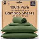 Bambaw Full Sheet Set 4pcs  100% Viscose Derived from Bamboo Sheets Full Size Set, Cooling Bed Sheets for Hot Sleepers, with Elastic Corner Straps (Olive)
