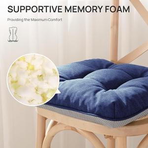 Love's cabin Memory Foam Chair Cushions Set of 2, Outdoor/Indoor Chair Pads for Dining Chairs 4 Pack, Seat Cushions for Kitchen, Dining Room, Office, Patio Chairs, 15.5"x15.5"x3.5" Navy Blue