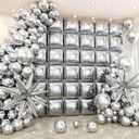 36pcs Metallic Silver Square Foil Balloons Wall Backdrop with 79pcs Balloon Garland Arch Kit, Double Sided Balloon for Bachelorette Baby Shower Birthday Anniversary Graduation Party Decorations