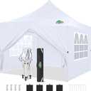 COBIZI 10x10ft Pop Up Canopy with 4 Removable Sidewalls, Easy Up Commercial Gazebos, Waterproof and UV50+ Gazebo with Portable Bag, Adjustable Leg Heights, Tents for Parties, with 4 sandbags (White)