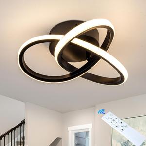 10 Inch Modern Ceiling Light, 24W LED Dimmable Ceiling Light with Remote Control, 3000-6000K Color Temperature Adjustable, Black Small Chandelier for Bedroom, Entryway, Hallway, Kitchen, 10 inches x 4.7 inches