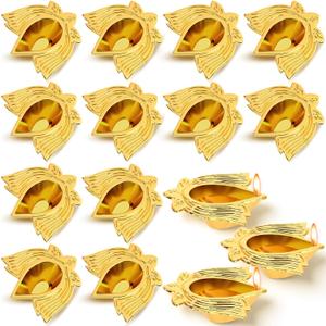 15 Pcs Indian Return Gifts Kuber Diya for Diwali Pooja Decoration, Traditional Handmade Lotus Shape Alloy Oil Lamps for Festival Temple Mandir Deepawali and Housewarming Gift Decor