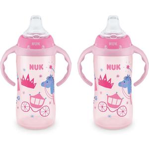 NUK Learner Cup, 10 oz, 8+ Months, 2 Count  BPA Free, Spill Proof Sippy Cup (Pink Kingdom)