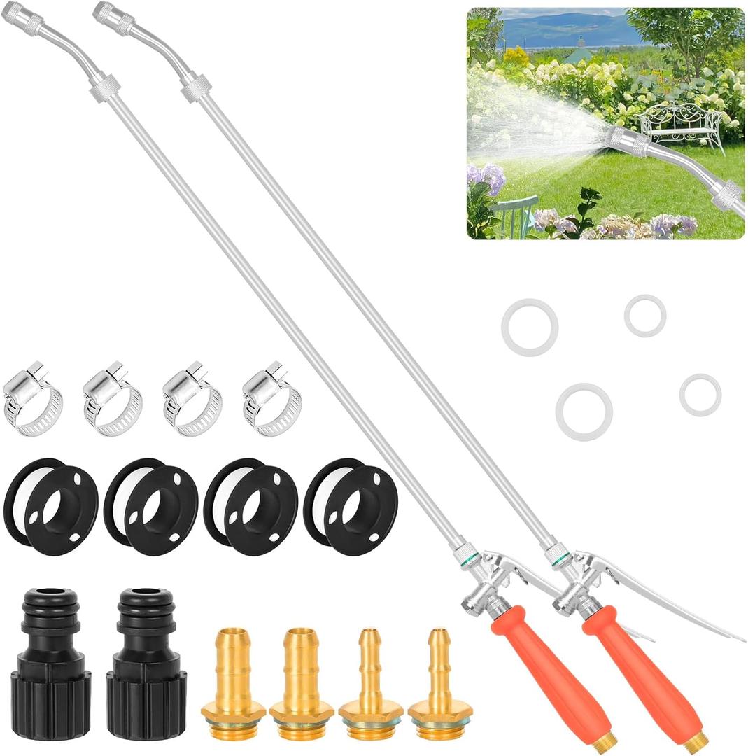 29"-44" All Metal Replacement Sprayer Wand, Suitable for 1/2" Hose Quick Connector, 1/4" & 3/8" & 1/2" Brass Barb Spray Wand, Built-in Shut Valve Stainless Steel Spray Wand (2Pcs 29" Sprayer Wand)