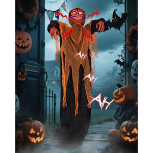 5.9FT Halloween Animatronics Decorations Large Standing Pumpkin Man - Battery Operated Pre Lighting Voice-Controlled Sensing Holiday Pumpkin Decoration