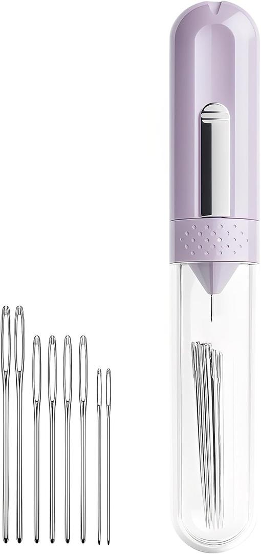 3 x Upgraded 5-in-1 Automatic Needle Threader & Seam Ripper Kit, Premium Needle Threaders for Hand Sewing with 8 Large-Eye Needles, Sewing, Embroidery&Cross Stitch Supplies Tools (1PCS-Purple)